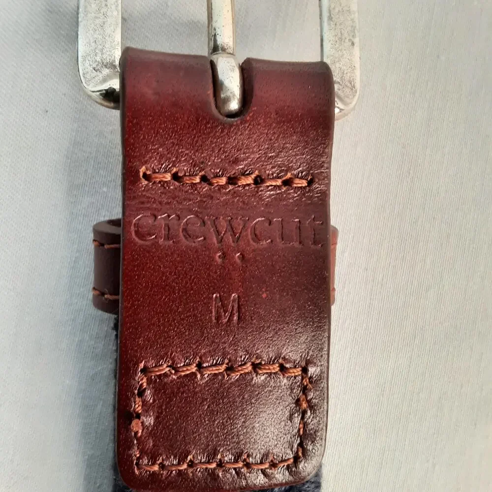 💎Crewcut Boys Braided Elastic Belt Size Medium Navy Blue Bungee Brown Leather